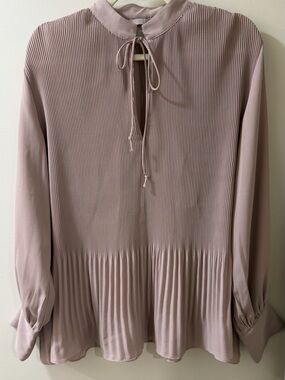 H&M Pleated Tie-Neck Blouse in Dusty Mauve